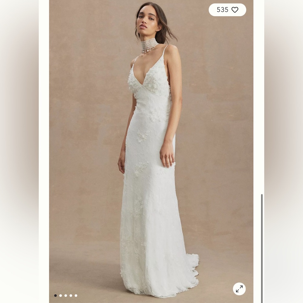BHLDN Meadow V-Neck Floral Appliqué Sheath Wedding Gown by Anthropologie